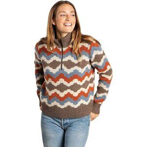 Toad&Co Red Brown Blue Wilde 1/4 Zip Sweater Sz L Lambswool CabinCore Outdoor